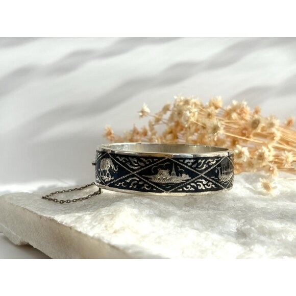 Siam Sterling Silver 925 Hand Carved Hinged Vintage Bangle Bracelet | Bangle - Picture 13 of 13